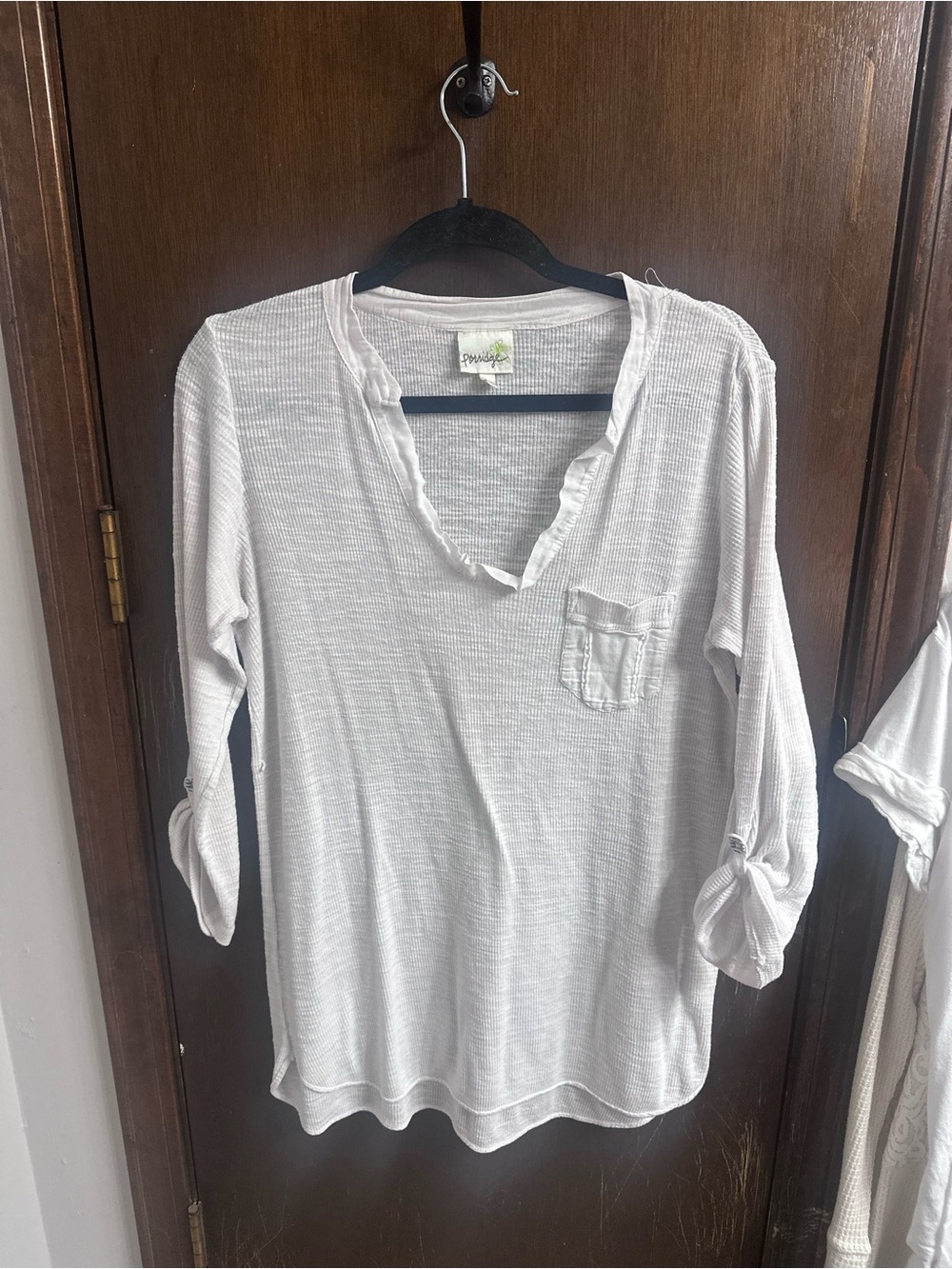 Anthropologie Porridge Women's Long Sleeve V-Neck Top with Chest Pocket